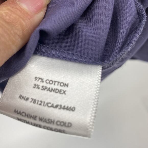 Eileen Fisher cotton mandarin collar purple 3 quarter sleeve button down sz L - Picture 5 of 8